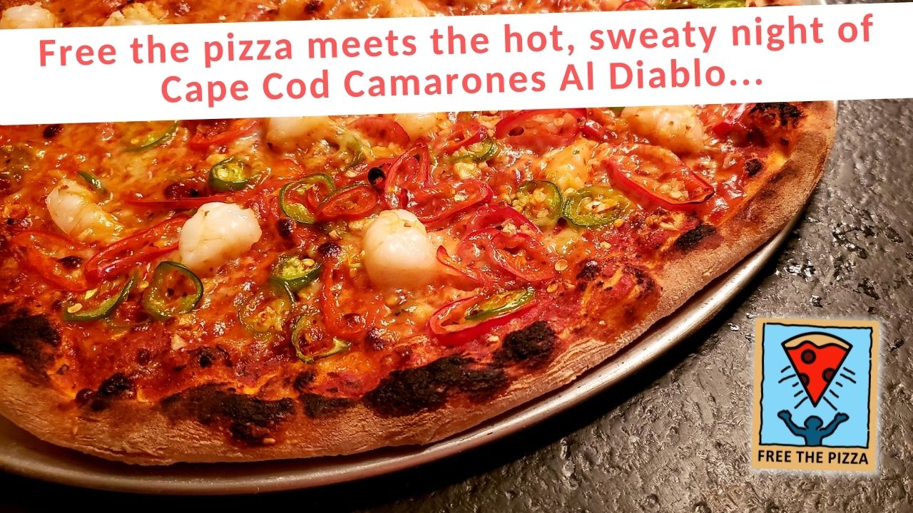 Camarones Al Diablo, or Devil Shrimp Pizza, with shrimp and many, many hot chiles