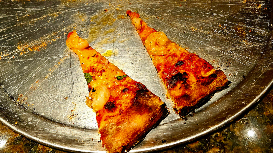 shrimp and garlic pizza slices